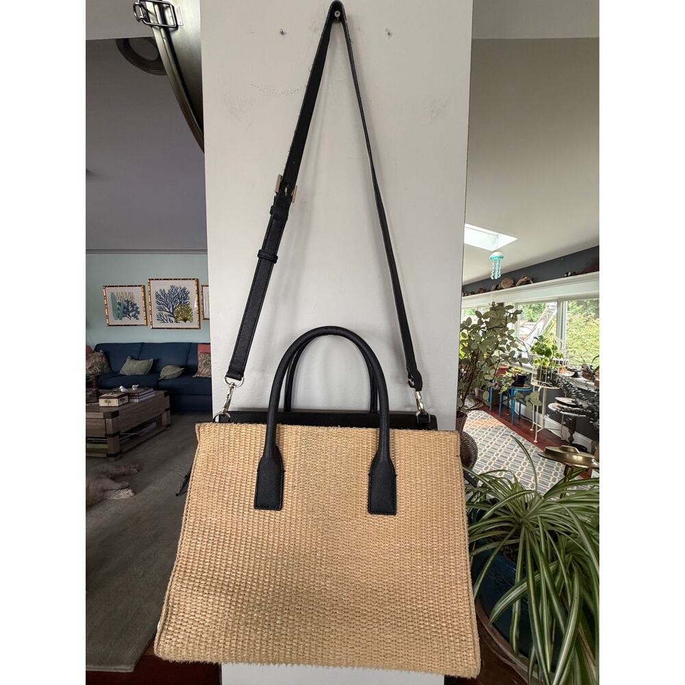 kate spade Black and Natural Straw Top-Handle Shoulder Bag - Picture 3 of 15